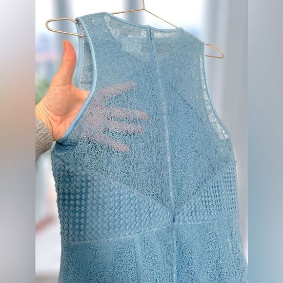 DIANE VON FURSTENBURG DVF Sleeveless Blue Mixed Lace Midi Sheath Dress Size 12 - Picture 11 of 16